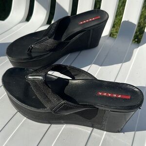 Prada Black Platform Sandals 38 1/2